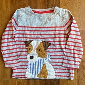Baby Boden Striped Puppy Appliqué Long Sleeve Tee sz 12-18 months